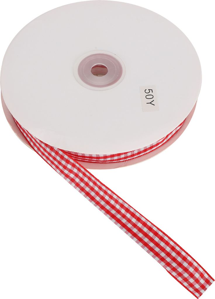 Kariertes Band, 50 Yards/Rolle, zum Basteln von Schleifen, für DIY-Kleidungsdekoration, rot-weiß