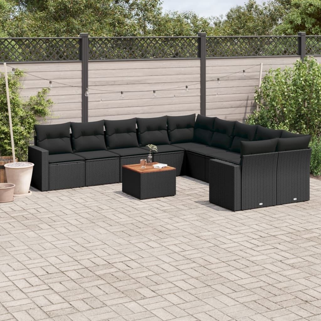 Maison Exclusive - 11-tlg. Garten-Sofagarnitur mit Kissen Schwarz Poly Rattan