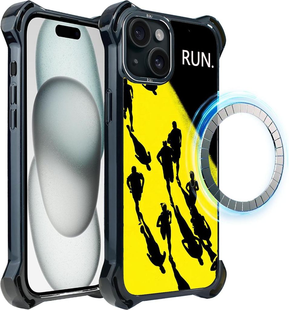 Schutzhülle für das iPhone 15 Plus, MagSafe-kompatibel, verstärkte Ecken, schwarz, Sport, Laufen, Marathon, gelb