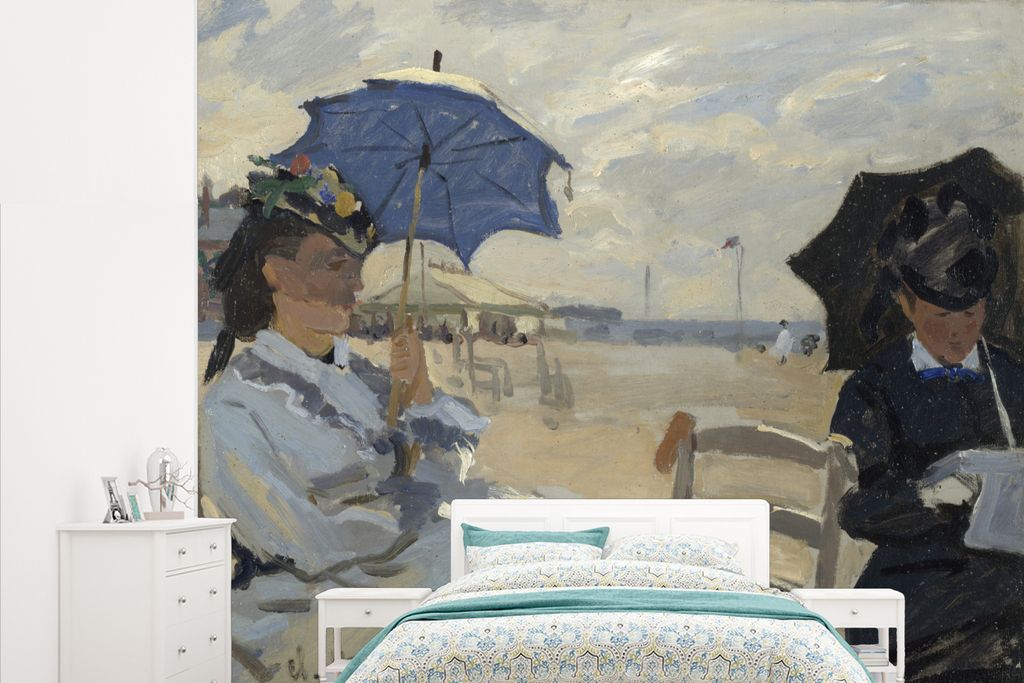 MuchoWow Fototapete für Wohnzimmer oder Schlafzimmer Wandtapete Vinyl Motivtapete Der Strand von Trouville - das Gemälde von Claude Monet - 265...