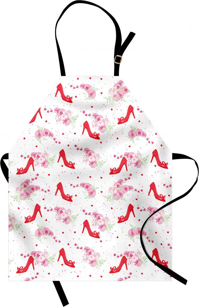 ABAKUHAUS Mädchen Kochschürze, Mode Heels Kostbare Dame Schuhe Muster Orchidee Blumenstrauß Blütenblätter Herzen Design, Farbfest Höhenverste...