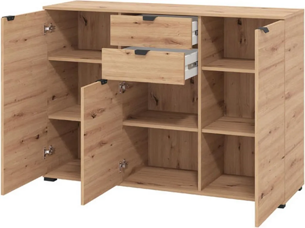 Commode de Rangement 135 cm Chêne Marron Mainarda avec 2 Tiroirs