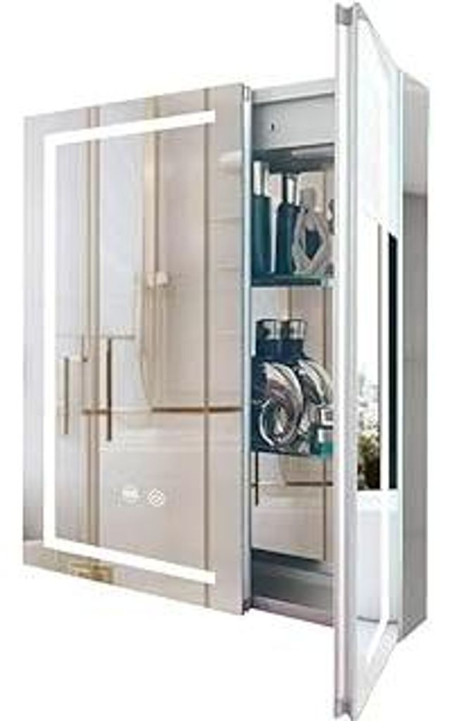 Janboe LED-Medizinschrank, Badezimmer-Spiegelschrank mit Lichtern, 61x71 cm, ausgestattet mit Innenlicht, Aluminiumkonstruktion, USB-Rasierbuchse, ...