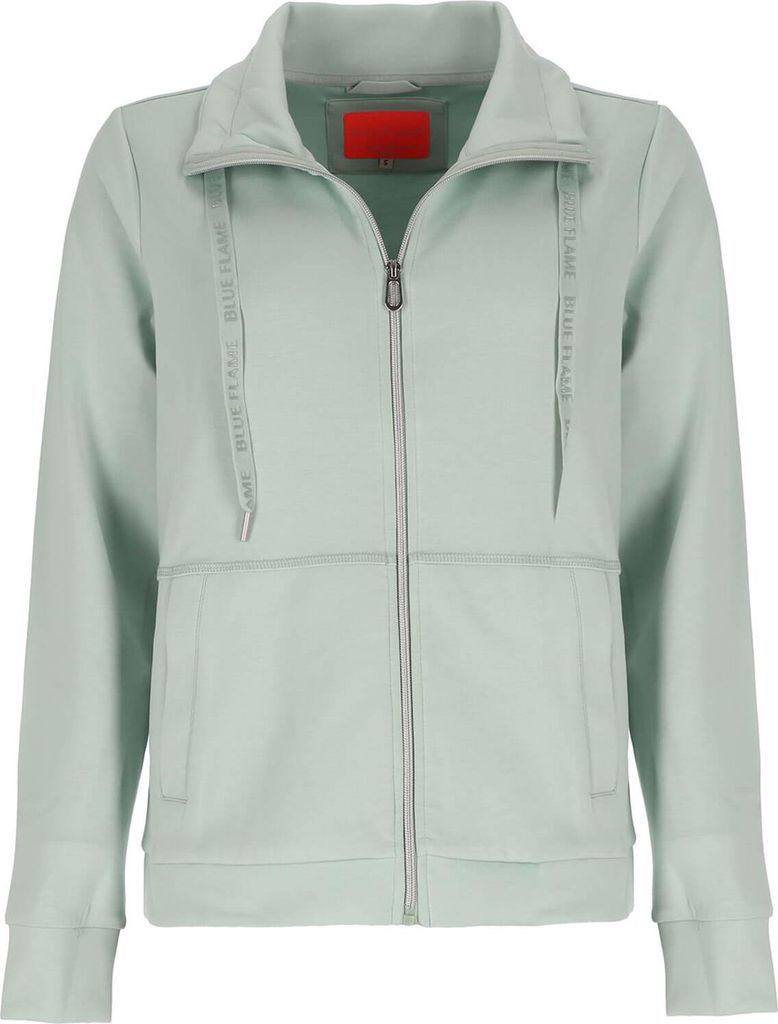 Blue Flame Damen Sweatjacke mit Stehkragen - Unifarbene Freizeitjacke mit Reißverschluss in Mint Größe L