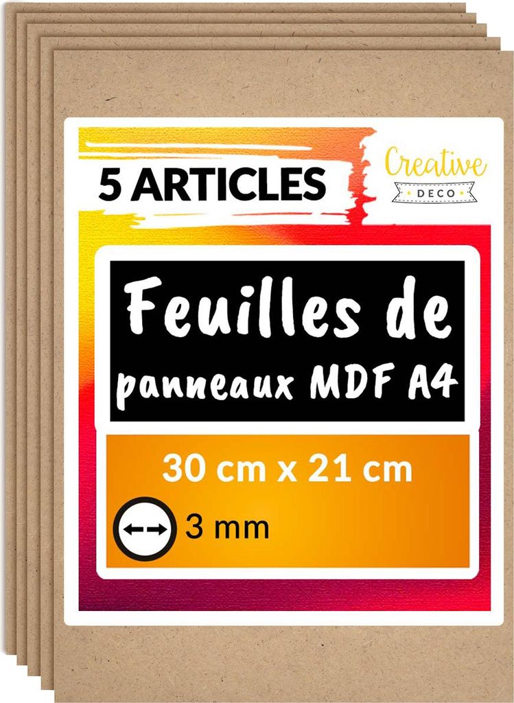 Creative Deco 5 x A4 Panneau MDF 300 x 210 x 3 mm - Planche Image du produit 