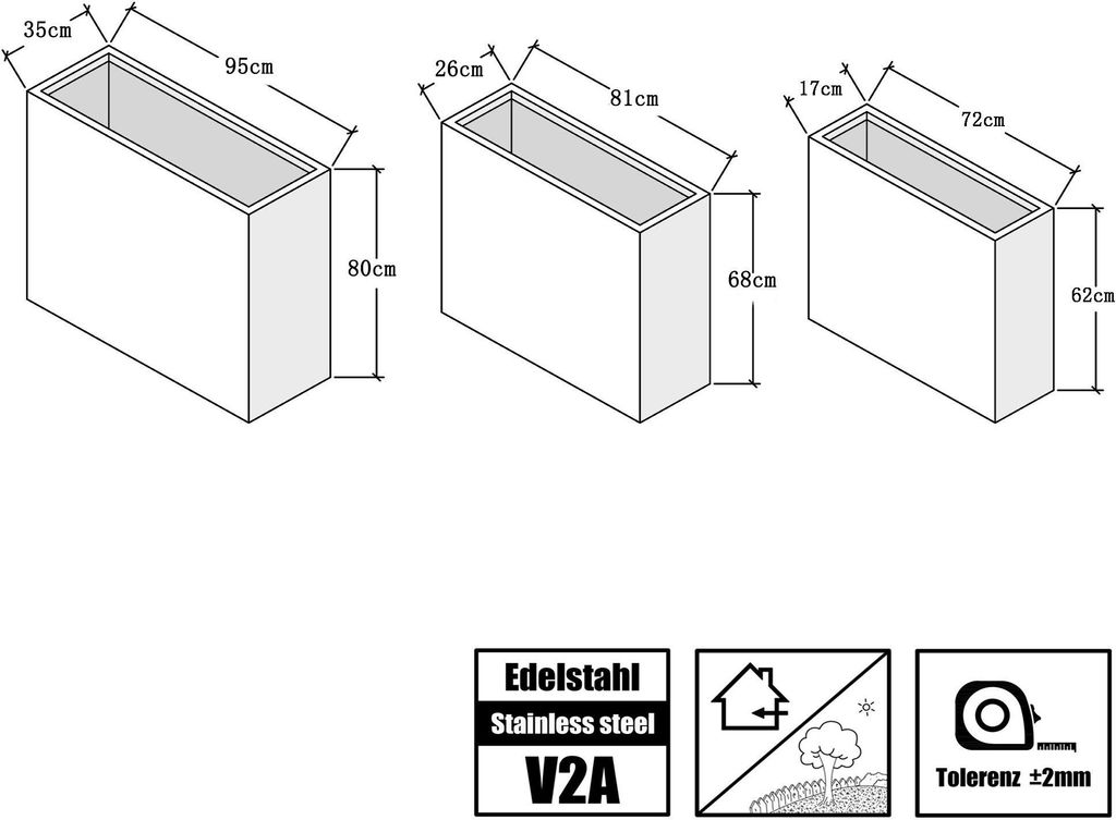 KÖHKO® Designer-Hochbeet aus Edelstahl Viva 72 x 17 x 62 cm Produktbild 5