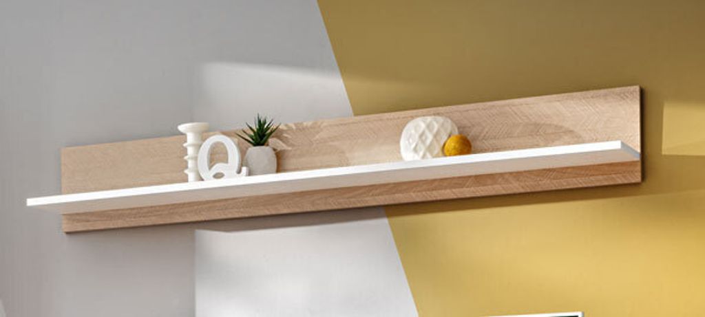 Wandregal Viste Wandboard 130x20x21cm scandi Trüffel Taupe Weiß Hochglanz