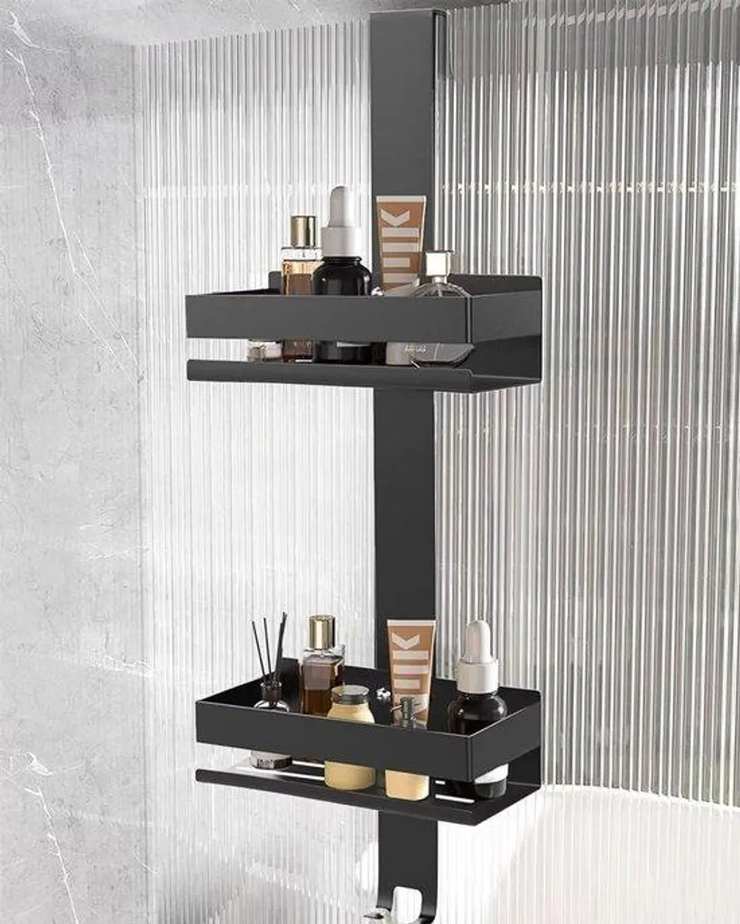 Étagère de douche inox noir mat 2 étages, grand format 68x23x12 cm