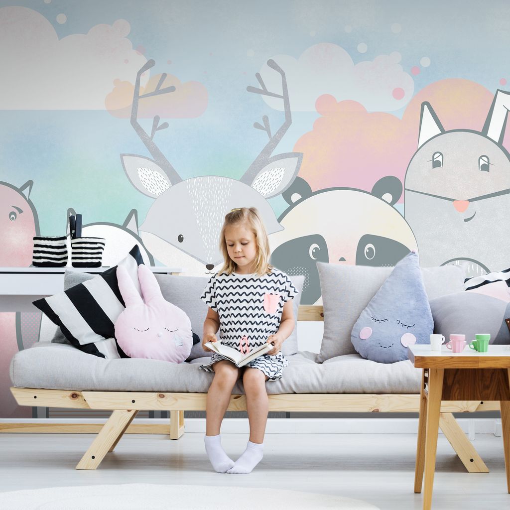 Vlies Fototapete für Kinder 400x280 cm Tapeten Wandtapete XXL Waldtiere Hirsch wie gemalt e-A-10017-a-a