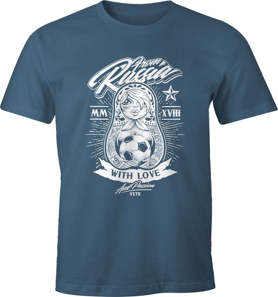 Herren T-Shirt WM-Shirt WM 2018 Fußball Weltmeisterschaft Russland Matryoshka Matrjoschka Tattoos Moonworks denim 3XL