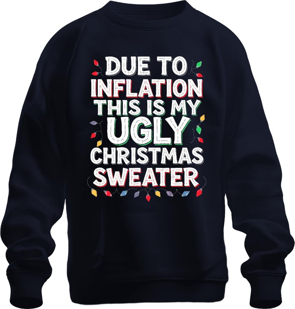 Due To Inflation Ugly Christmas Sweater lustig Weihnachten Retro Uni Sweatshirt Pullover, Navy, XXL