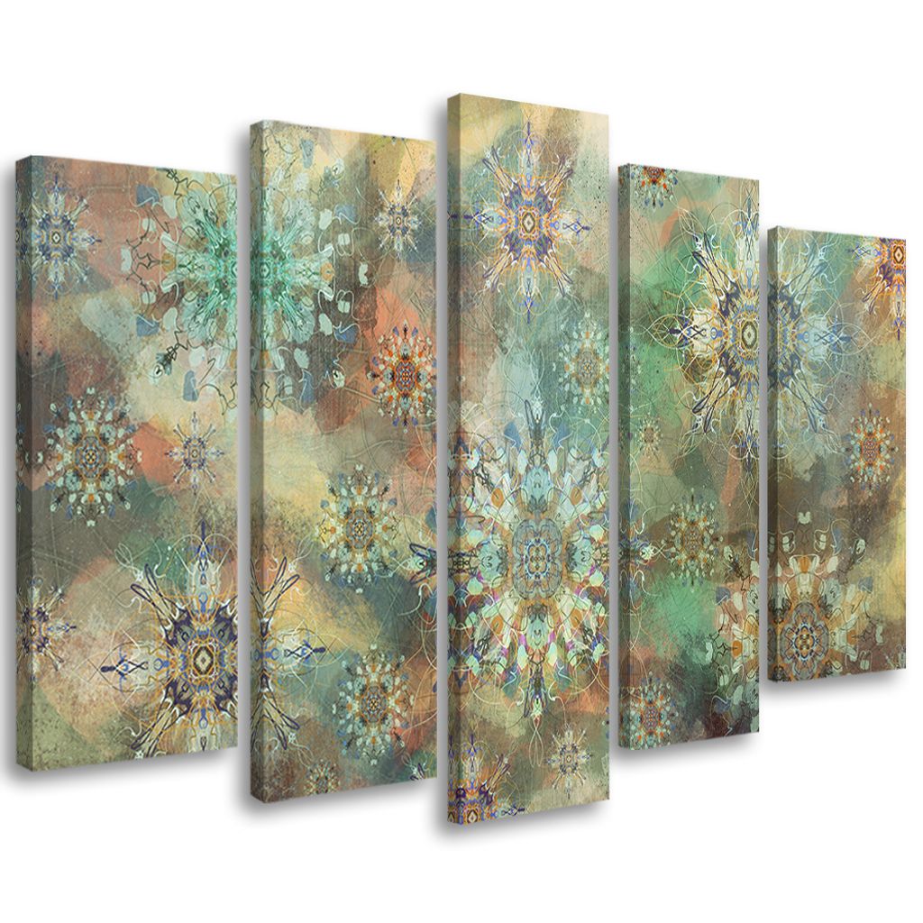5-teiliges leinwandbild stern mosaik 150x100 cm Feeby grün wandbild bereit zum aufhängen