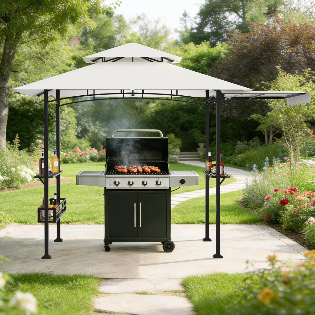 Tonnelle de barbecue double toit Izrielar avec décapsuleur et crochets 250cm - 6