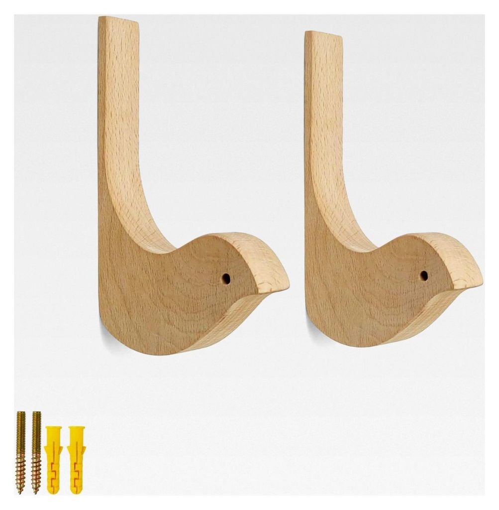 Wandhaken aus Holz in Vogelform, 2 Stück Garderobenhaken im Vintage-Stil, strukturierte Holzhaken für Büro, Arbeitszimmer, Wohnzimmer und Schlaf...