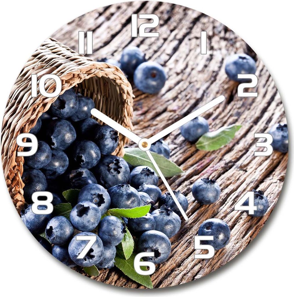 Wanduhr aus Glas 30fi Glasbild Glasuhr Gehärtetes Glas - weisse-zeiger - Blueberries in a basket