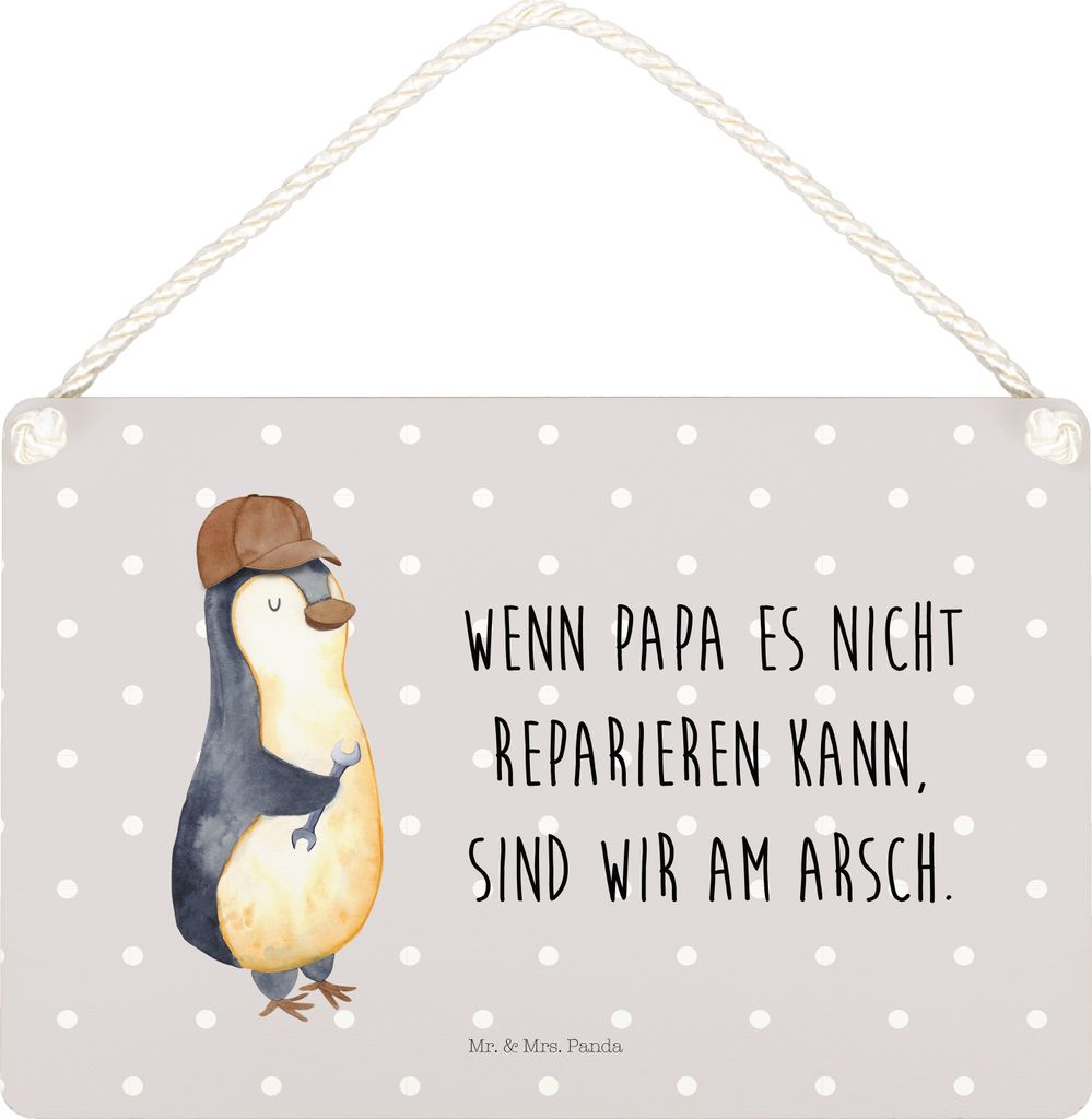 Mr. & Mrs. Panda Schild Wenn Papa es nicht reparieren kann, sind wir am Arsch DIN A4 - Grau Pastell - Geschenk, Vorbild, Deko Wandbild, Muttertag, ...