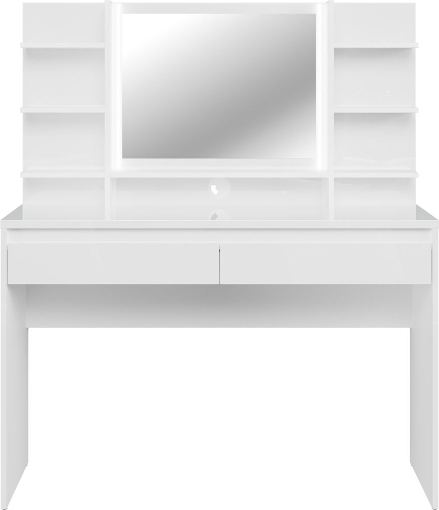 Schminktisch >LAYTON< in Weiss / Weiss Glanz - 120,1x141x42cm (BxHxT)