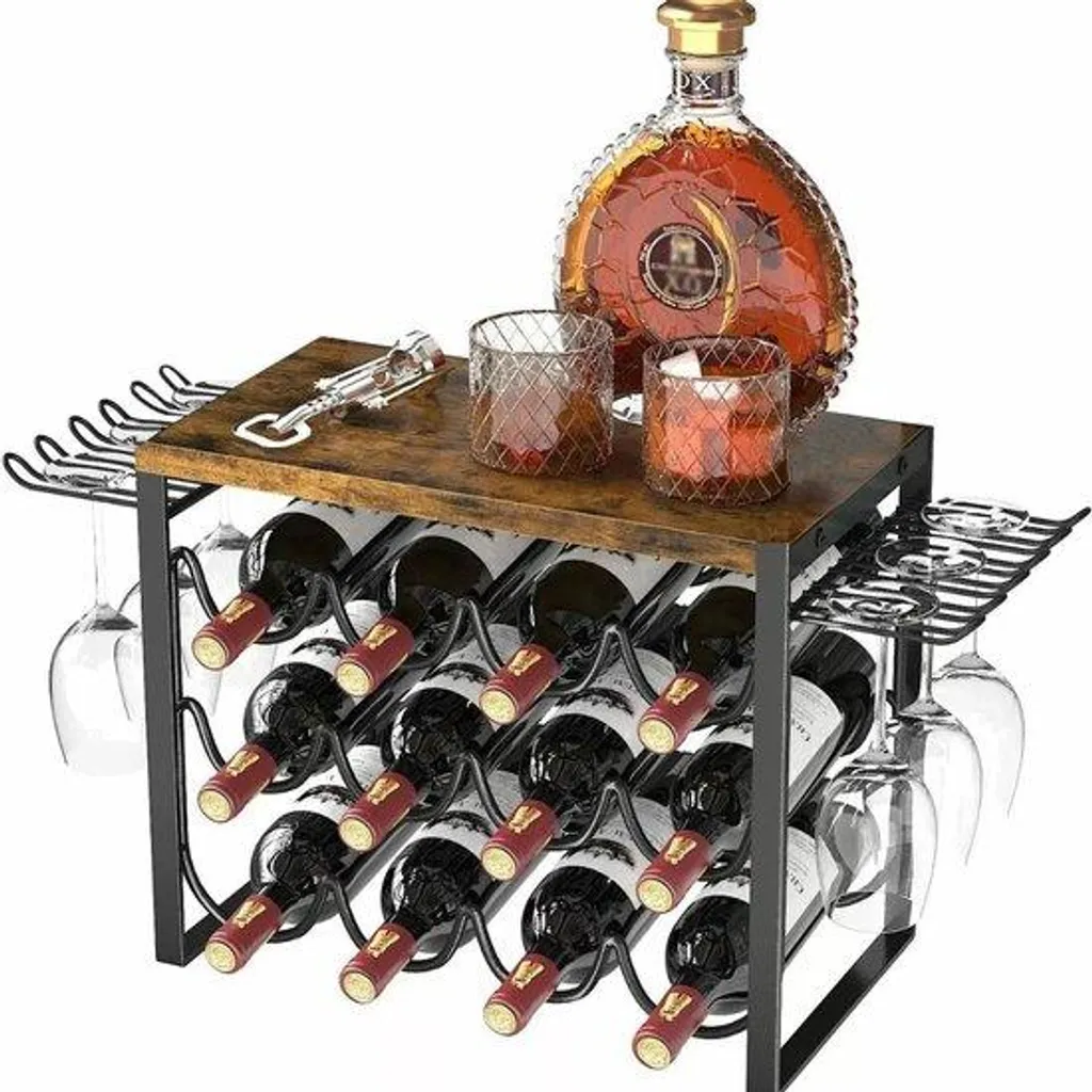 Petit bar en bois avec porte-bouteilles noir - Meuble de bar compact