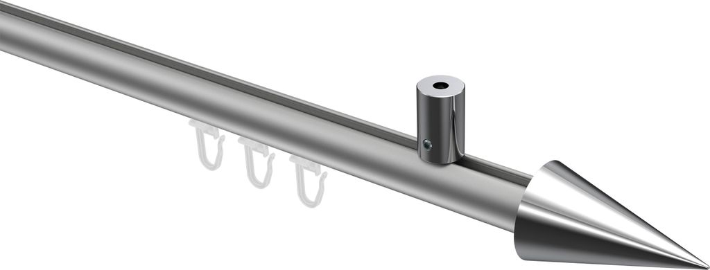 Interdeco Innenlaufstange / Gardinenstange mit Innenlauf Silbergrau / Chrom, Typ Sonius Savio (Kegel) Deckenmontage, 20 mm Ø 1-läufig, 140 cm