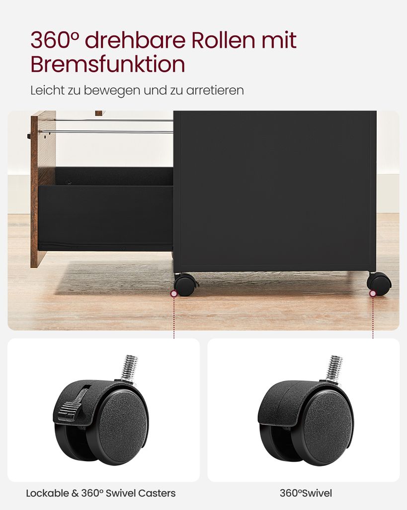 VASAGLE Aktenschrank Rollcontainer mit 2 Schubladen, Produktbild 6