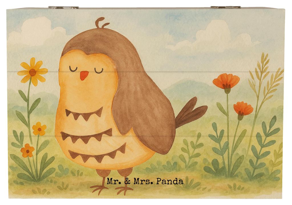 Mr. & Mrs. Panda Schatulle Eule Zufrieden Design 22 x 15 cm - Weiß - Geschenk, schatzkiste holz, Holztruhe, Owl, geschenkkiste, Hochzeitstag, Wald...