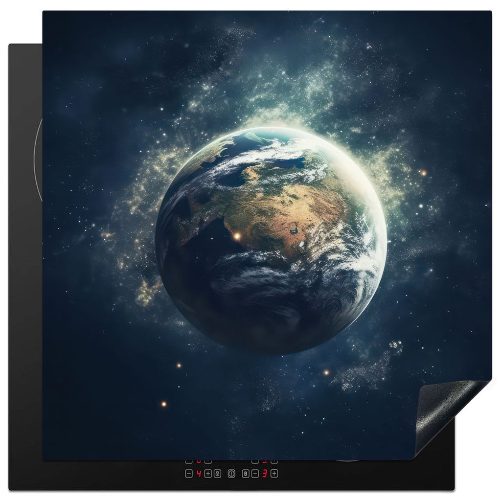 KitchenYeah Herdabdeckplatte Weltraum - Erde - Sterne - Universum , 78x78cm, Küche Deko, Glaskeramikkochfeld Herdabdeckung, Abdeckplatte fùr Ko...