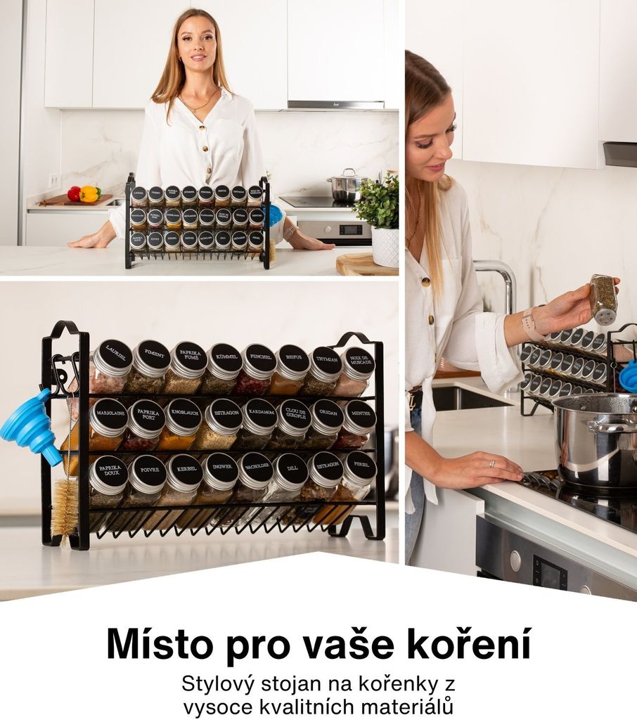 Set di 4 portaspezie in metallo da parete con adesivo o vite, nero