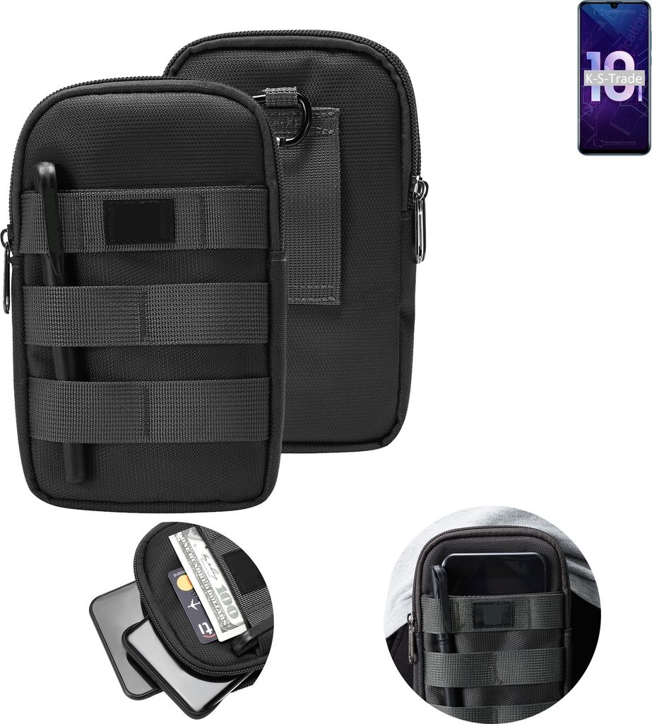 K-S-Trade Holster Gürtel Tasche kompatibel mit Huawei Honor 10i Handy Tasche Schutz Hülle dunkel-grau viele Fächer, 1x