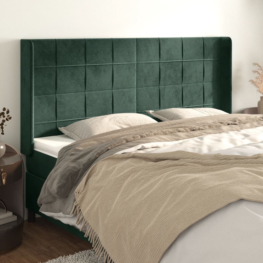 "2024"Modernen Kopfteil mit Ohren Dunkelgrün 203x16x118/128 cm Samt Design Kopfteile 7413416