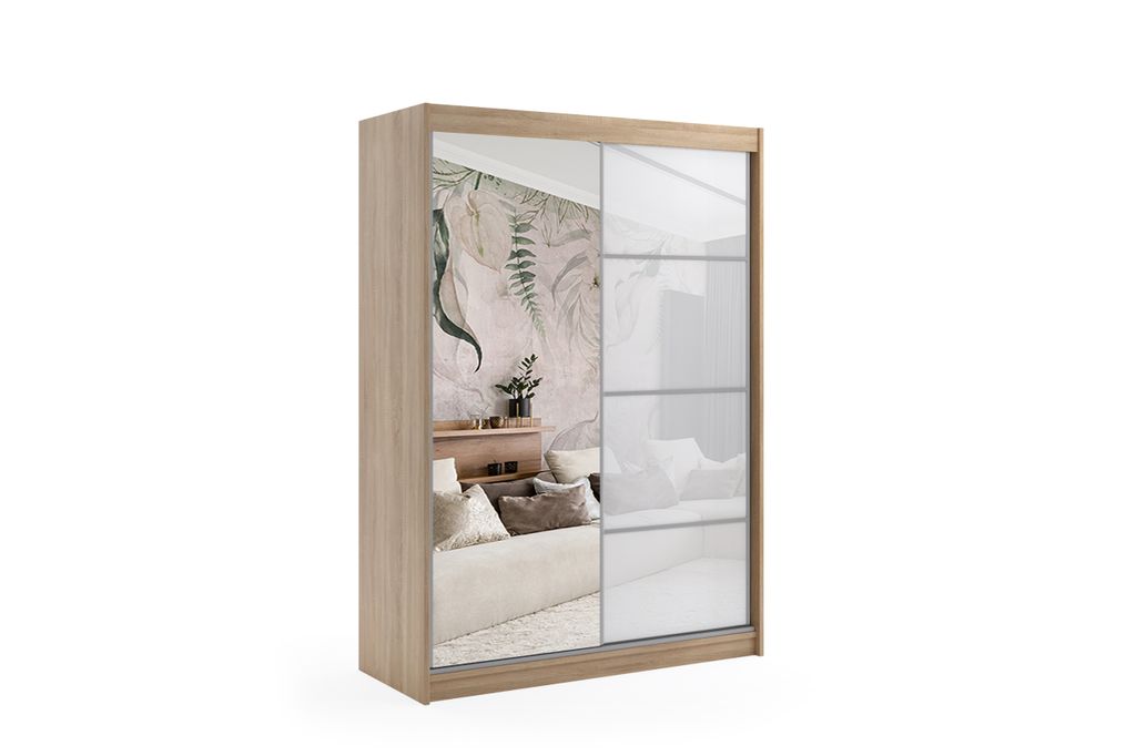 ALTDECOR Kleiderschrank mit Spiegel und Schiebetüren, kugelgelagerte Führungsschienen und Aluminium-Leisten - VIVONA - mit LED-Beleuchtung und Fe...