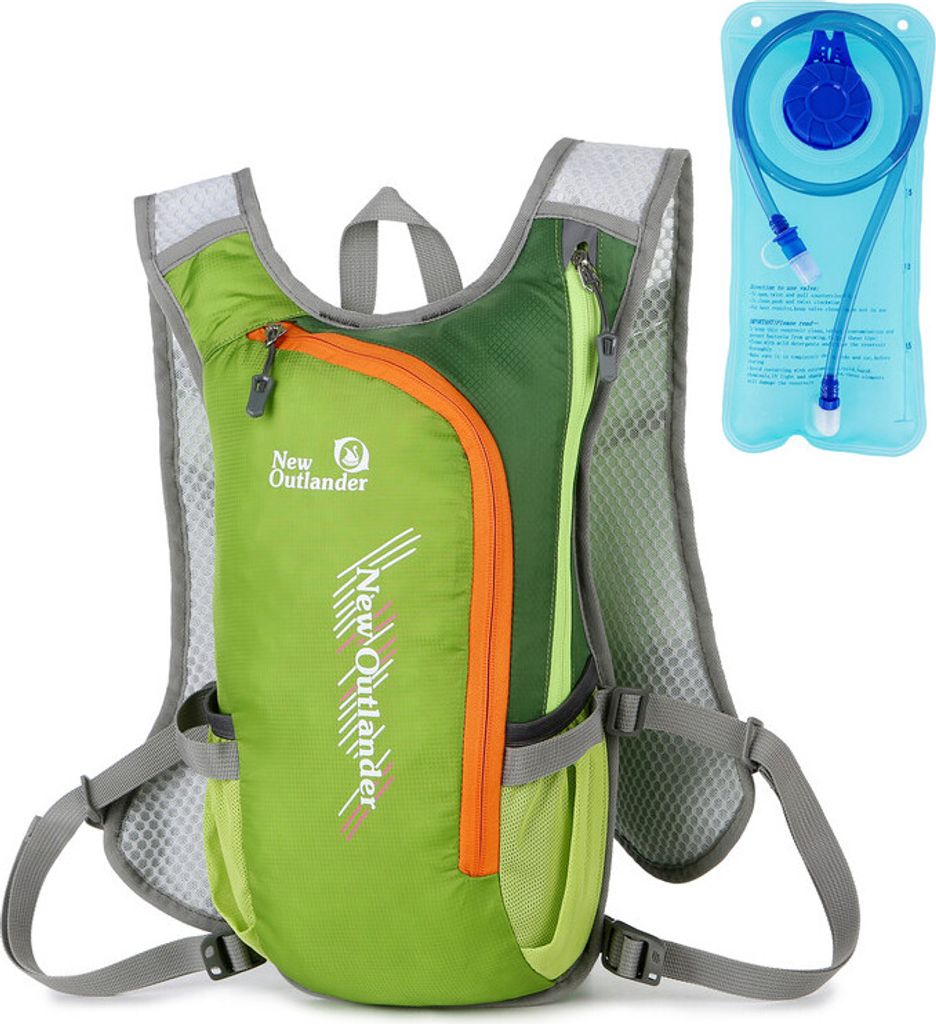 Trinkrucksack, Wasserrucksack mit 2L Wasserblase, Outdoor-Rucksack mit Trinksystem, Grün