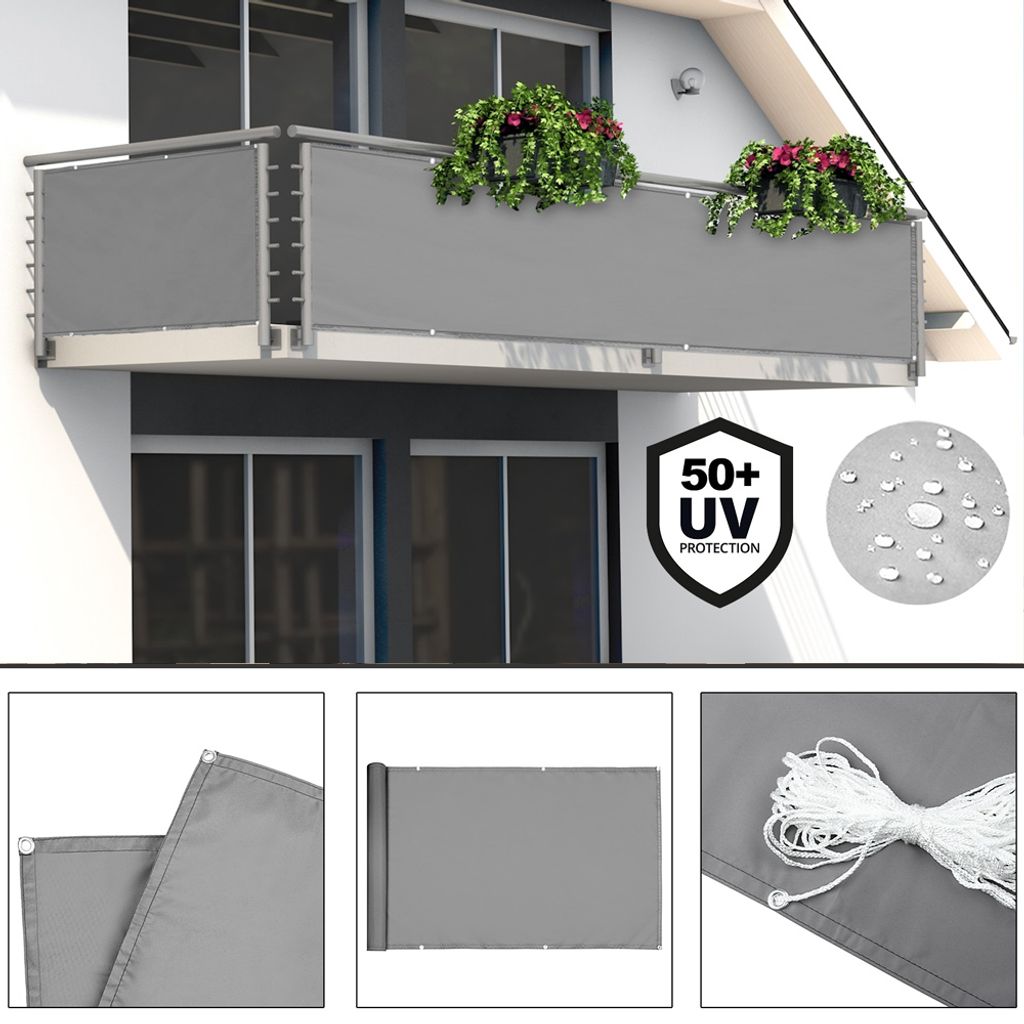 Balkon Sichtschutz  Windschutz Balkonbespannung Wasserdicht 98%UV-Schut Grau 