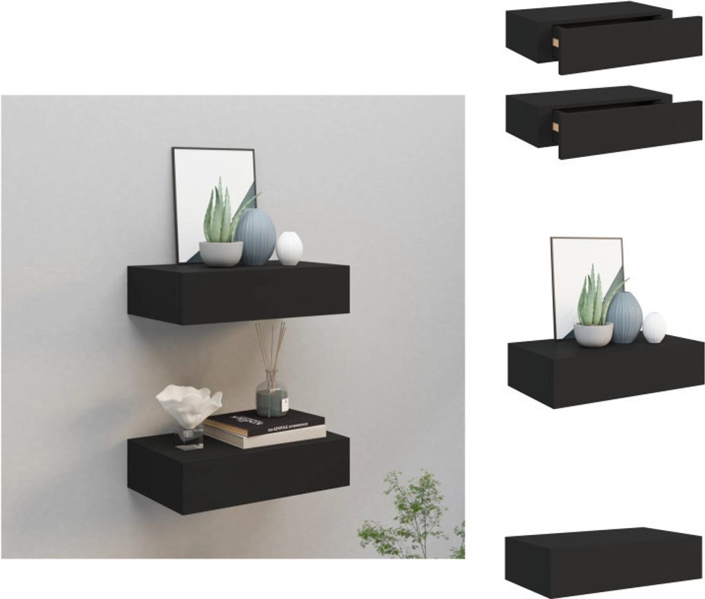 vidaXL Wandregale mit Schubladen 2 Stk. Schwarz 40x23,5x10 cm MDF - Wandregale