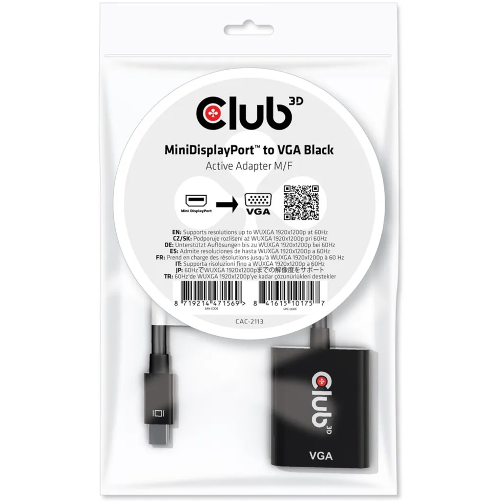 Club3d Convertisseur Mini DP vers VGA Actif Haute Résolution 1920x1200