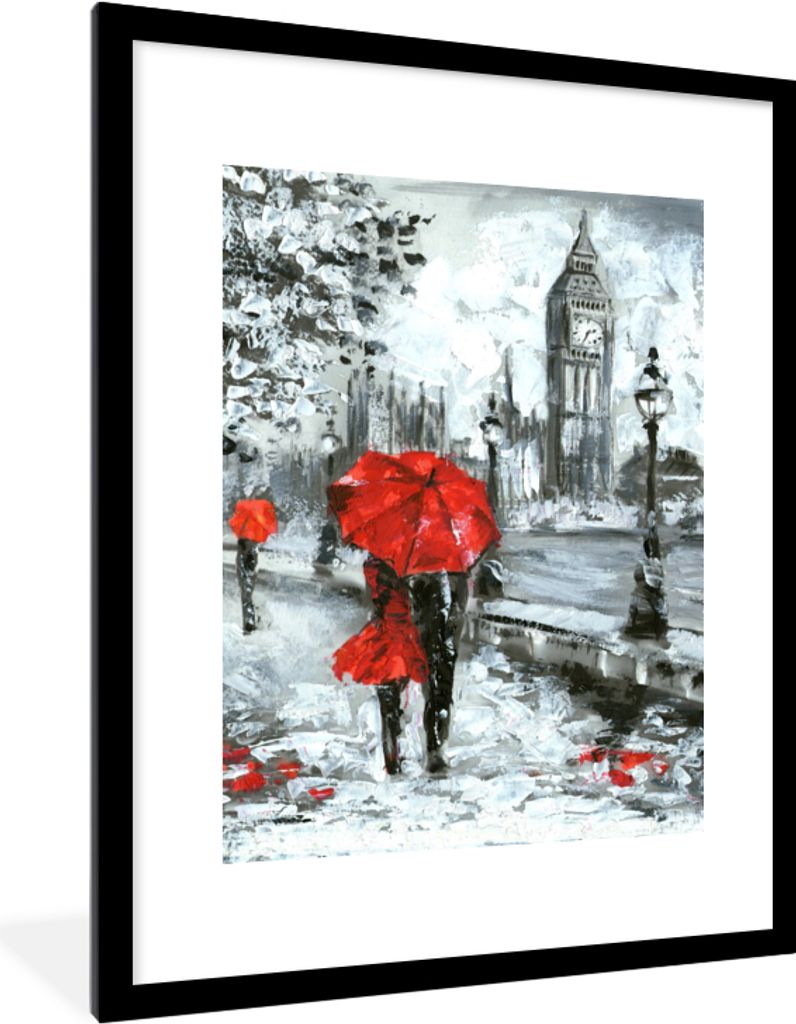 MuchoWow Gerahmtes Poster Gemälde - Regenschirm - Öl 60x80 cm - Poster mit Schwarzem Bilderrahmen Wandposter Rahmen Foto Bilder - Wohnzimmer - ...