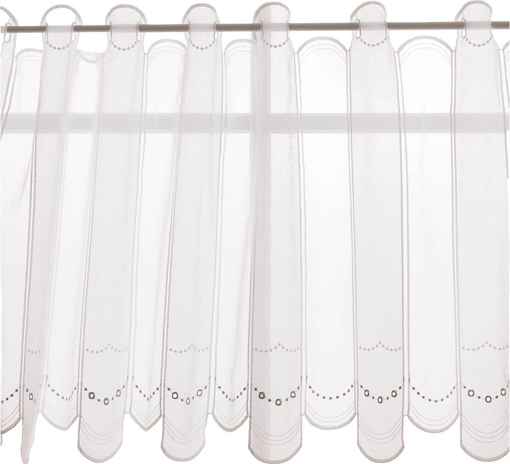 Scheibengardinen Meterware nähfrei Stickerei weiß silber 60cm Höhe