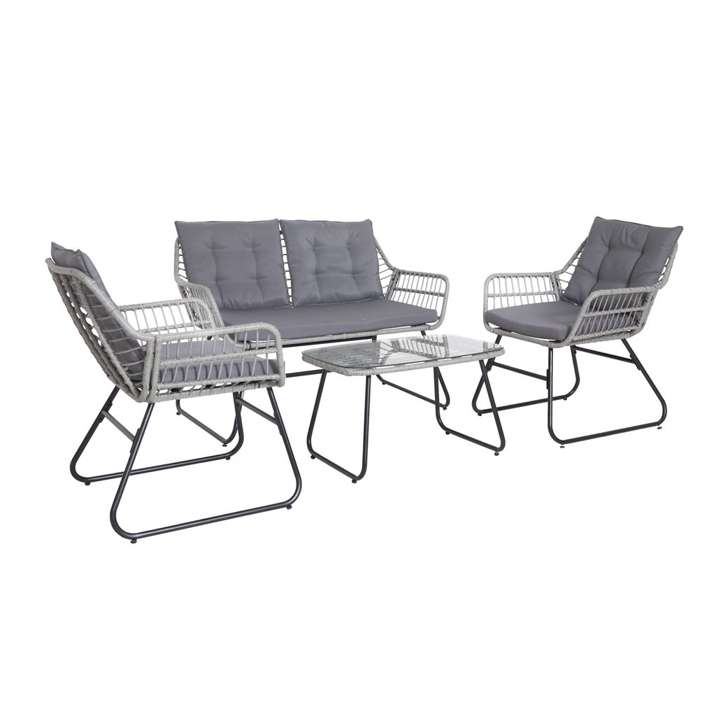 SVITA CAPRI Balkonmöbel-Set Polyrattan Sitzgruppe Outdoor 4-tlg. Gartenlounge Hellgrau