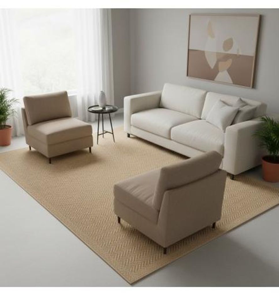 Flachgewebter Indoor-/Outdoor-Teppich mit natürlichem Chevron-Muster, strapazierfähig und pflegeleicht. 240 x 340 cm Natue