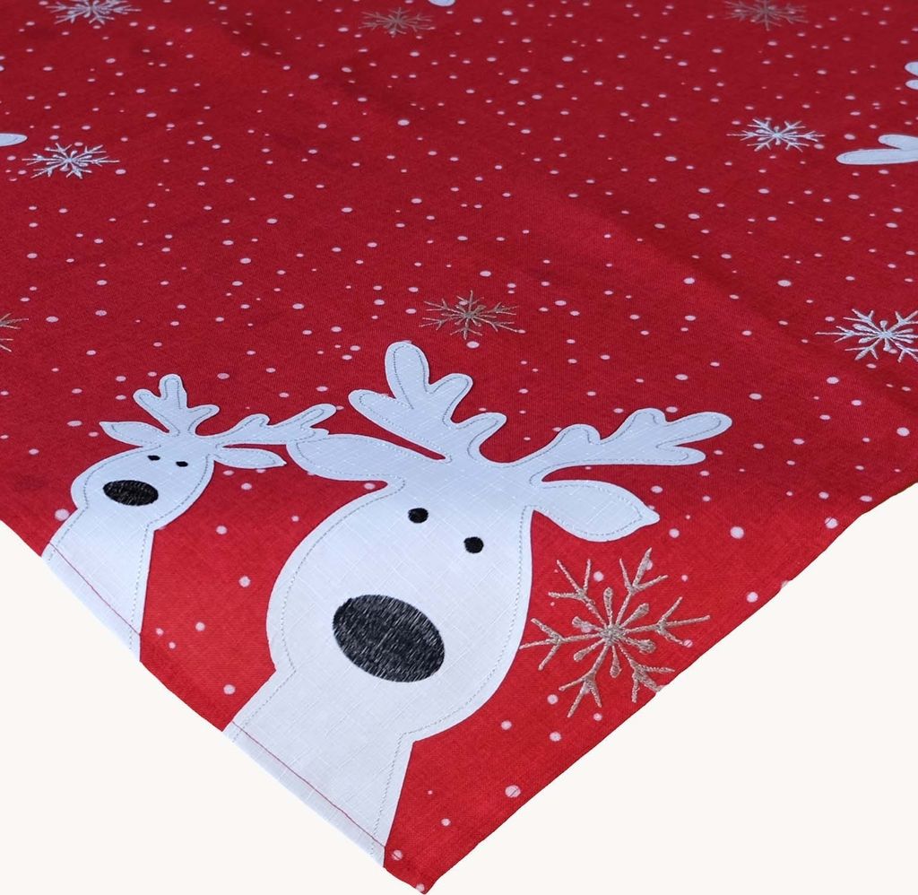 Tischwäsche Tischläufer Stickerei lustiger Elch Winter Weihnachten Deko 85 x 85 cm - rot