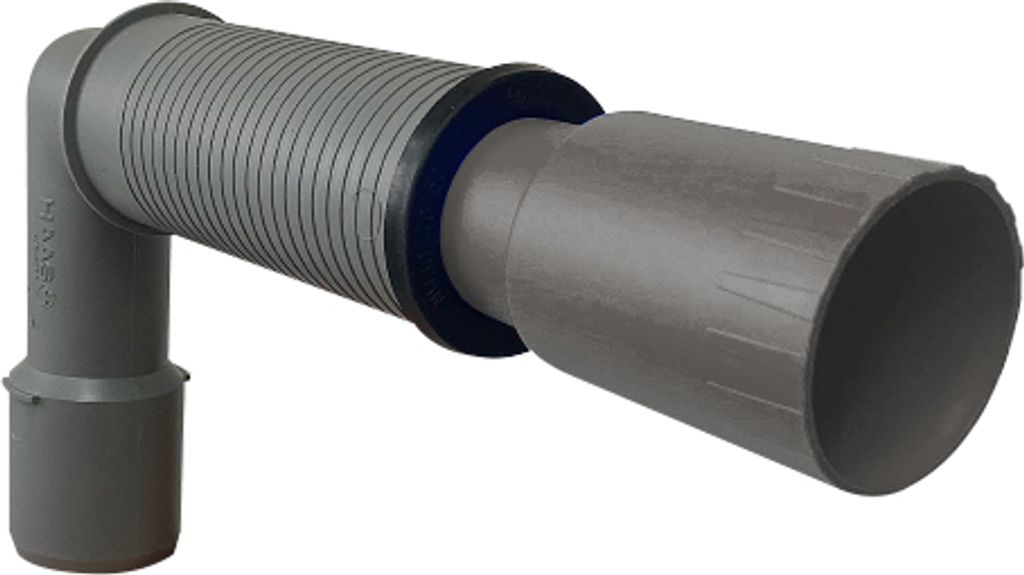 A gray plumbing fitting with a blue ring, isolated on a white background.