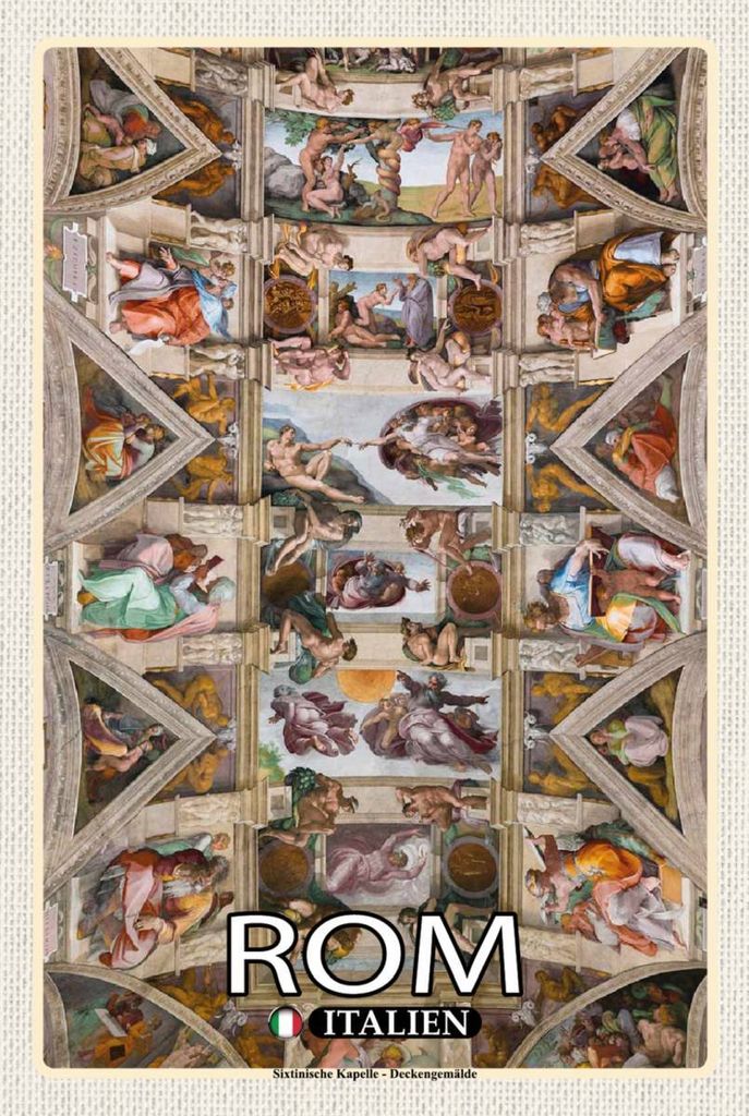 vianmo Holzschild 18x12 cm Rom Sixtinische Kapelle Deckengemälde Bildmotiv Reisemotiv Abenteuer Reisen