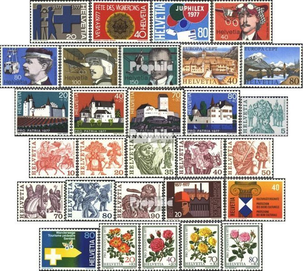 Briefmarken Schweiz 1977 Mi 1087-1115 (kompl.Ausg.) Jahrgang 1977 komplett gestempelt Jahresereignisse
