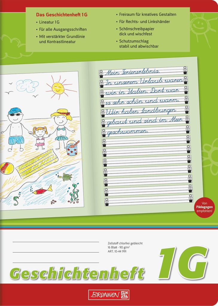 BRUNNEN Geschichtenheft A4 Lineatur 1G 16 Blatt 1044991 Produktbild 