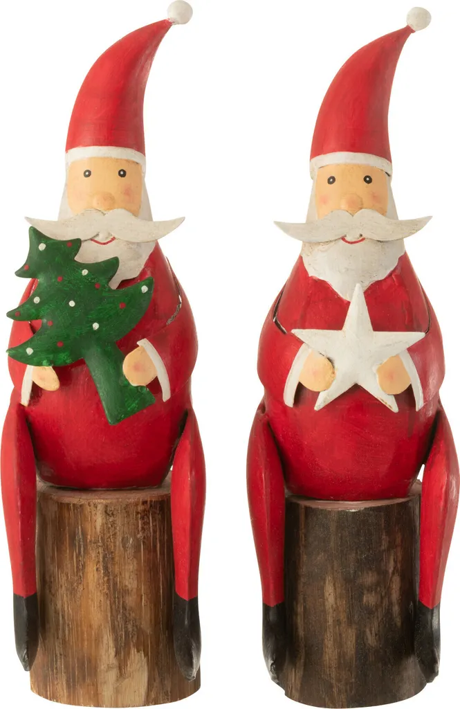 Pack de 2 Décorations Noël Incassables J-Line Fer et Bois Rouge sur Pied