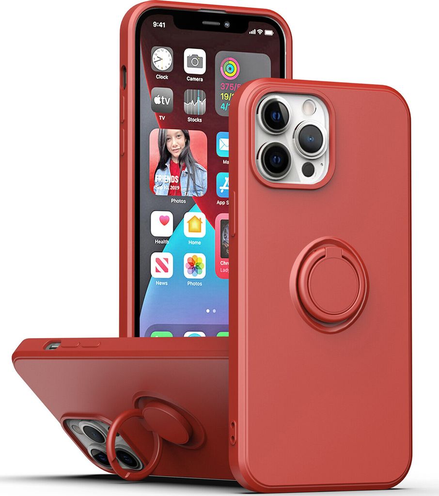 iPhone 13 Pro Handyhülle, Ring Halter Ständer Kratzfeste Weiche Silikon schutzhülle für iPhone 13 Pro Rot
