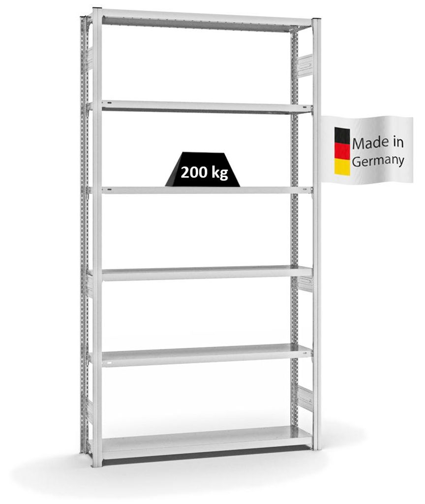 PROREGAL Fachbodenregal Stecksystem MAGNUS Germany | HxBxT 250x130x30cm | 6 Ebenen | Fachlast 200 kg | Beidseitig nutzbar | Lichtgrau