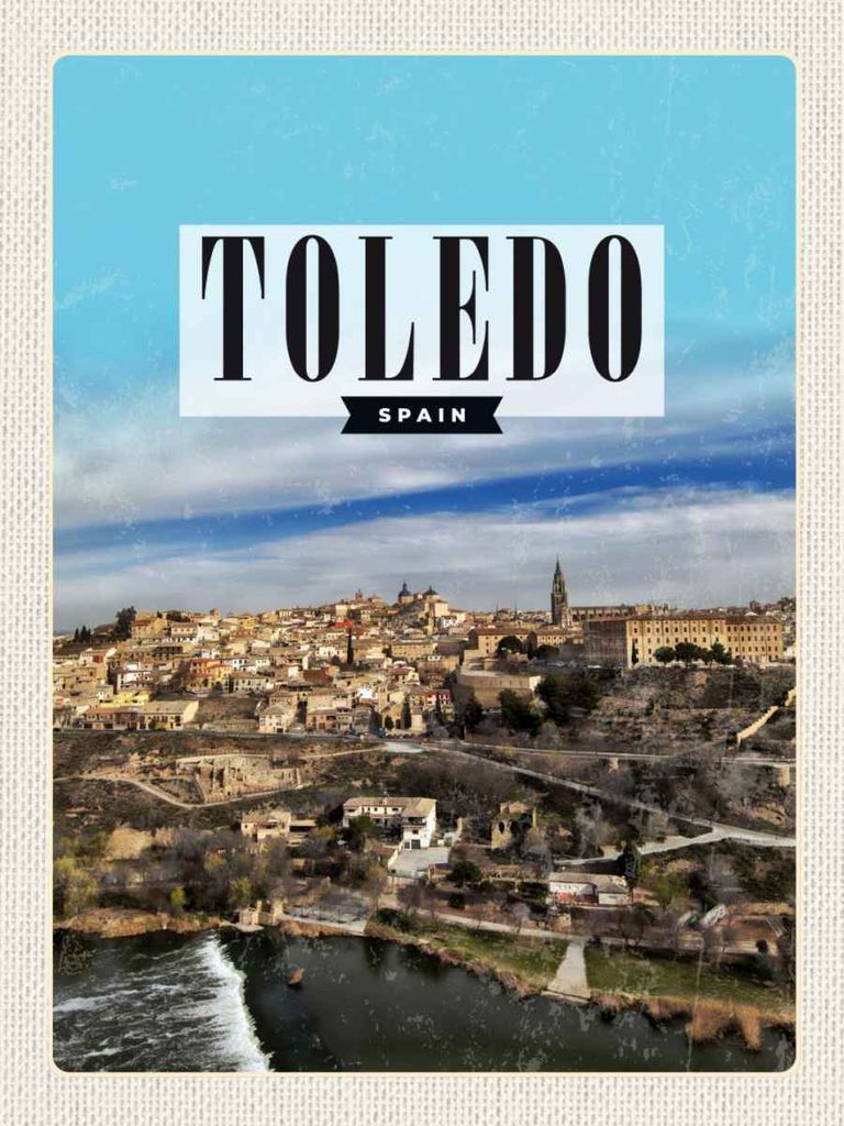 vianmo Holzschild 40x30 cm Toledo Spain Panorama Stadt Bildmotiv Reisemotiv Straße