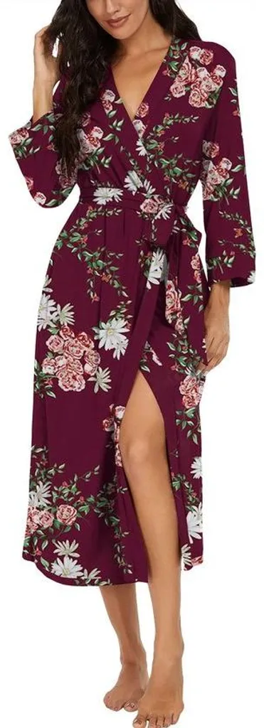 Badja longue pour femme bordeaux col en V et manches 3/4 en taille M