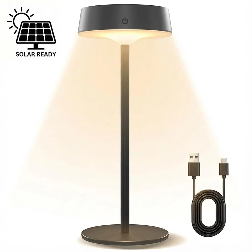 Lampada da tavolo ricaricabile Lampada LED solare senza fili Impermeabile Luce notturna ricaricabile Decorazione per interni all'aperto soggiorno camera da letto scrivania, Nero