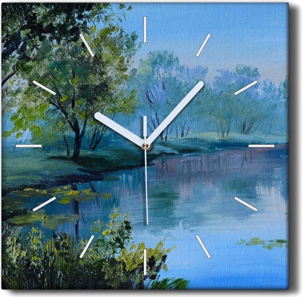 Coloray Hodiny Unikátní 30x30 cm Tiché hodiny Pro obývací pokoj a kuchyň Nástěnné hodiny Plátno Černé ručičky hodin - Krajina Forest...